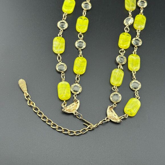 Yellow Swirl Glass Bead Crystal Gold-tone 2-strand Necklace UV Reactive GLOW VTG - Picture 15 of 16